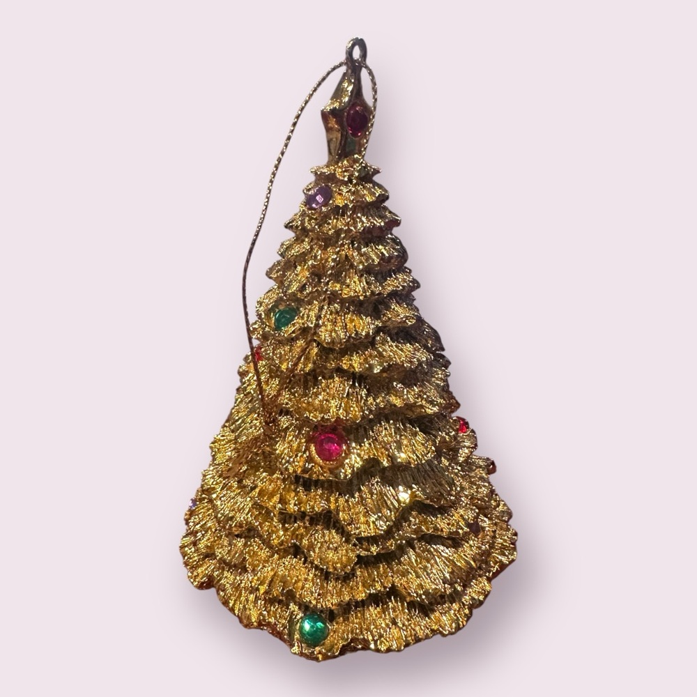 Avon 1996 Gold Tone Textured Christmas Tree Ornament With Rhinestone Accents - Picture 4 of 9